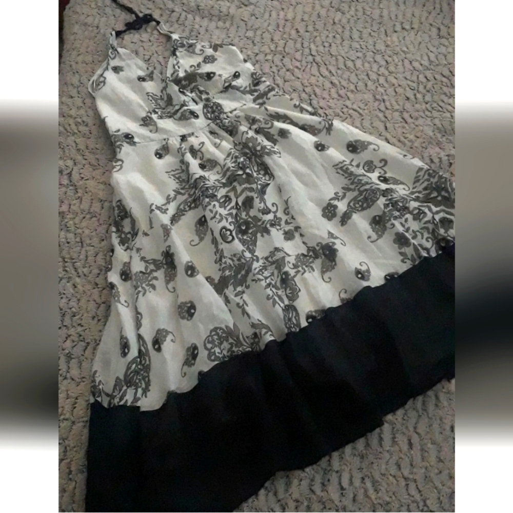 summer dress  women floral boho bohemian small halterneck black white 6 sundress